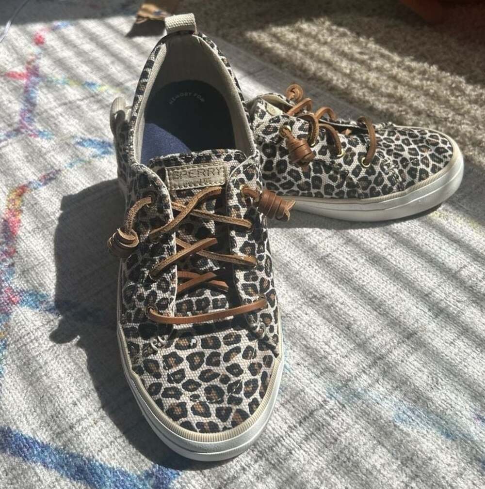 Sperry Crest Vibe Leopard Print Slip-On Sneakers Women's Size 8